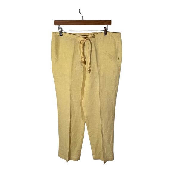 Talbots Pants Linen Drawstring Pull On Crop Yellow Summer Ankle Casual Size 10 - Picture 3 of 10